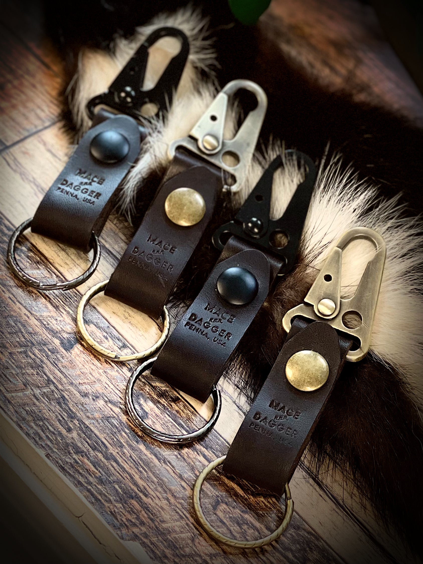 Handmade Leather Keychain Mace & Dagger Tattoo Parlor